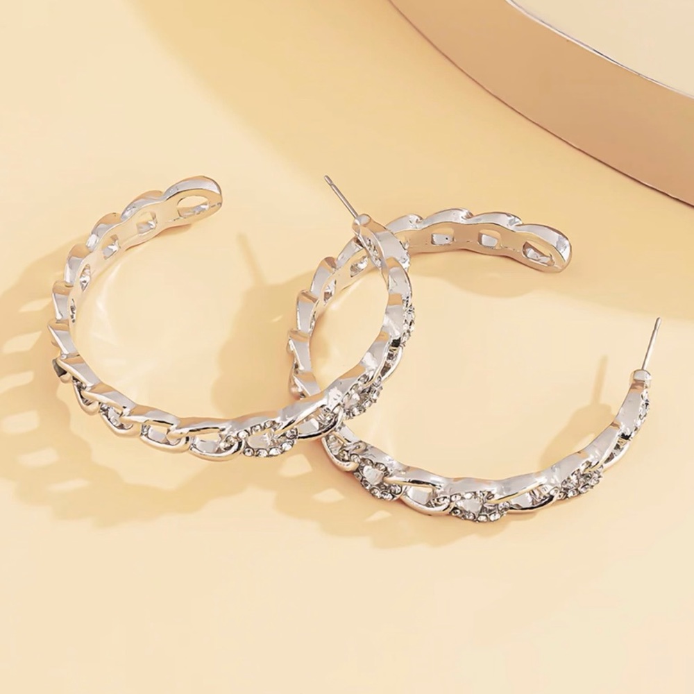 Silver Rhinestone Hoop Earrings - Picture 3 of 5